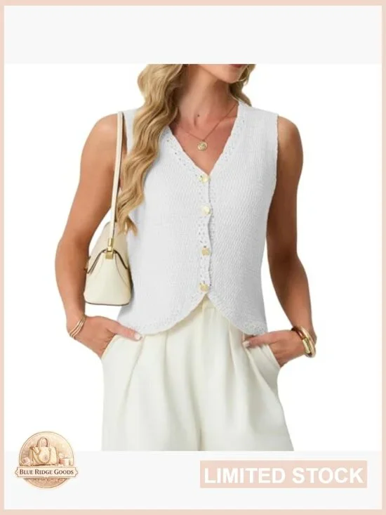 Sleeveless Sweater Vest V-Neck Knit Button Down Casual Chic Layering Piece - Picture 2 of 6